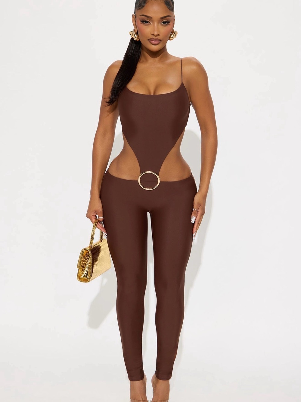 Brown Cutout Ring Jumpsuit